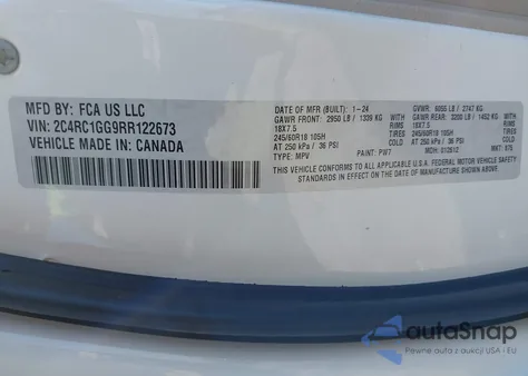 2024 Chrysler Pacifica Limited z USA, uszkodzony, nr VIN 2C4RC1GG9RR122673